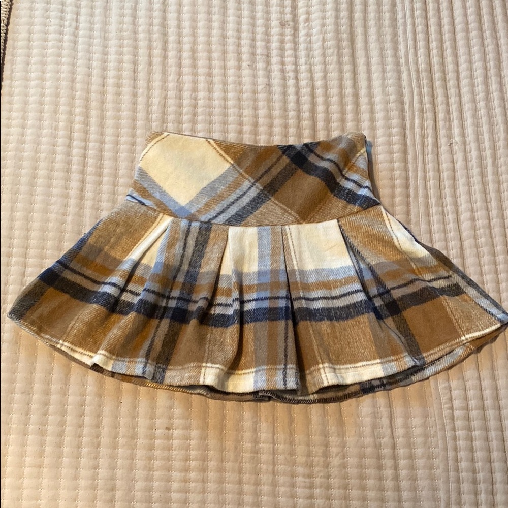 Blue Rain/Francesca’s - Women’s Brown, Ivory, & Navy Pleated Plaid Mini Skirt
